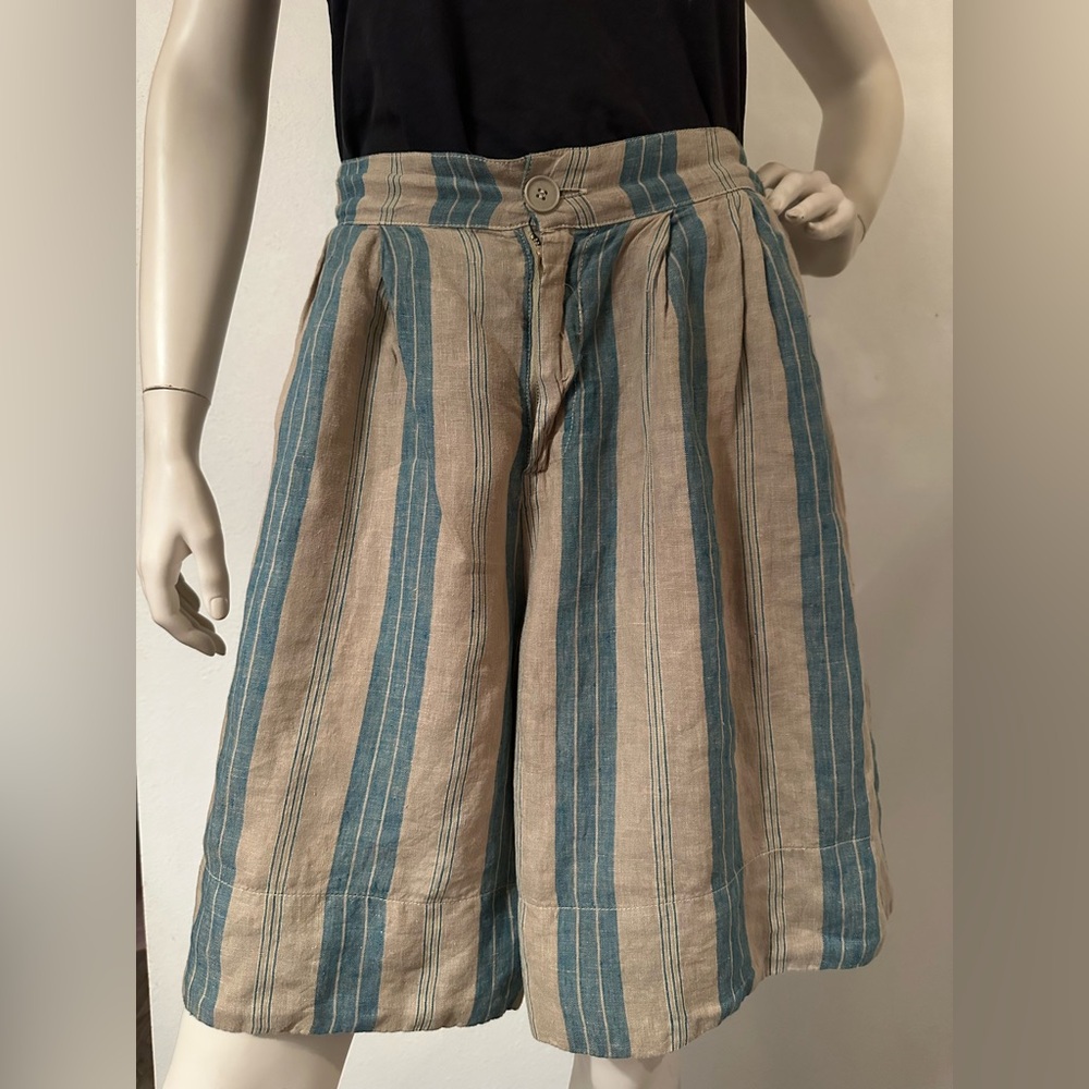 CP Shades | free people striped blue/tan linen shorts sz SMALL light & breezy - Picture 6 of 6